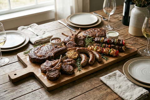 Travessa de carnes grelhadas variadas para um churrasco